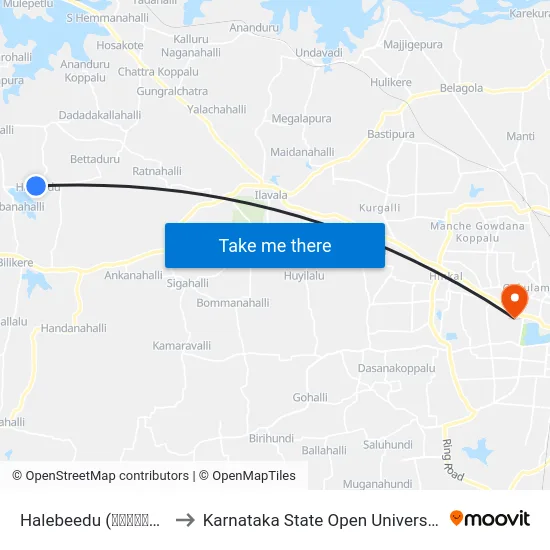 Halebeedu (ಹಳೇಬೀಡು) to Karnataka State Open University map