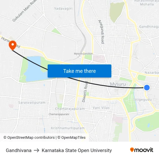 Gandhivana to Karnataka State Open University map