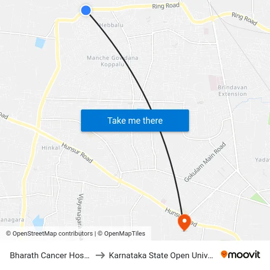 Bharath Cancer Hospital to Karnataka State Open University map