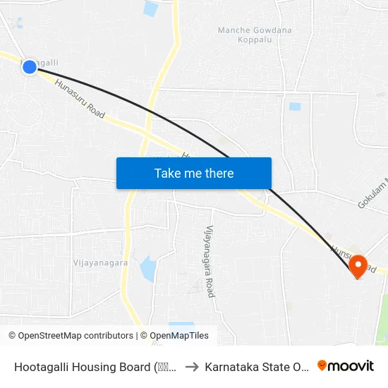 Hootagalli Housing Board (ಹೂಟಗಳ್ಳಿ ಹೌಸಿಂಗ್ ಬೋರ್ಡ್‌) to Karnataka State Open University map