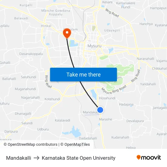 Mandakalli to Karnataka State Open University map