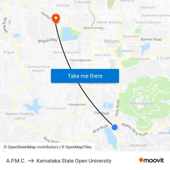 A.P.M.C. to Karnataka State Open University map