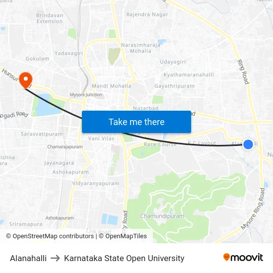 Alanahalli to Karnataka State Open University map