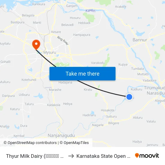 Thyur Milk Dairy (ತೈಯೂರು ಹಾಲಿನ ಡೈರಿ) to Karnataka State Open University map