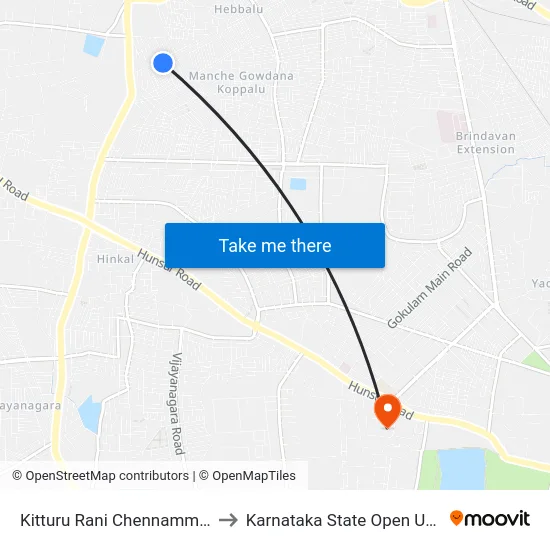 Kitturu Rani Chennamma Circle to Karnataka State Open University map