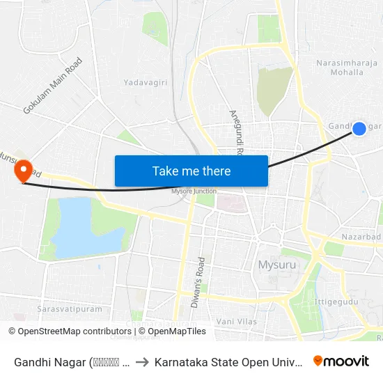 Gandhi Nagar (ಗಾಂಧಿ ನಗರ) to Karnataka State Open University map