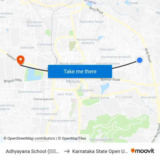 Adhyayana School (ಅಧ್ಯಾಯನ ಶಾಲೆ) to Karnataka State Open University map