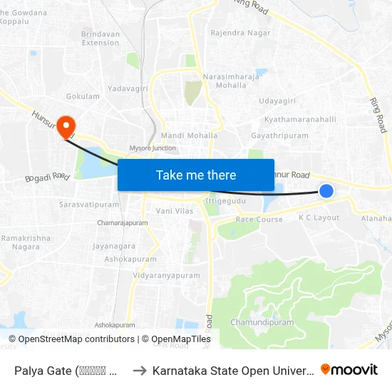 Palya Gate (ಪಾಳ್ಯ ಗೇಟ್) to Karnataka State Open University map