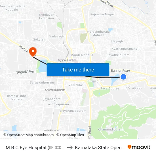 M.R.C Eye Hospital (ಎಂ.ಆರ್.ಸಿ ನೇತ್ರಾಲಯ) to Karnataka State Open University map