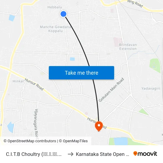 C.I.T.B Choultry (ಸಿ.ಐ.ಟಿ.ಬಿ ಚೌಲ್ಟ್ರಿ) to Karnataka State Open University map