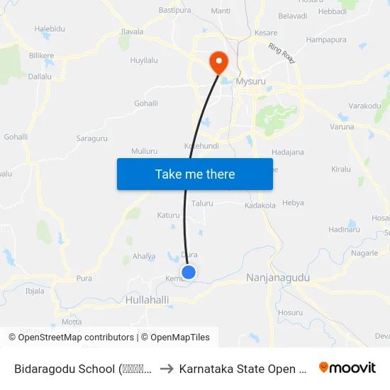 Bidaragodu School (ಬಿದರಗೊಡು ಶಾಲೆ) to Karnataka State Open University map