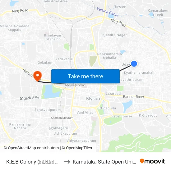 K.E.B Colony (ಕೆ.ಇ.ಬಿ ಕಾಲೋನಿ) to Karnataka State Open University map