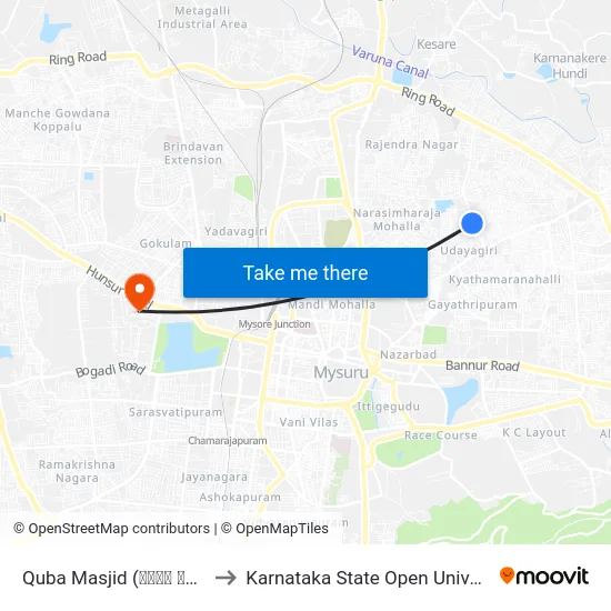Quba Masjid (ಕೂಬಾ ಮಸೀದಿ) to Karnataka State Open University map