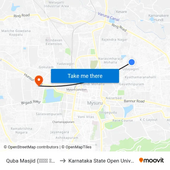 Quba Masjid (ಕೂಬಾ ಮಸೀದಿ) to Karnataka State Open University map