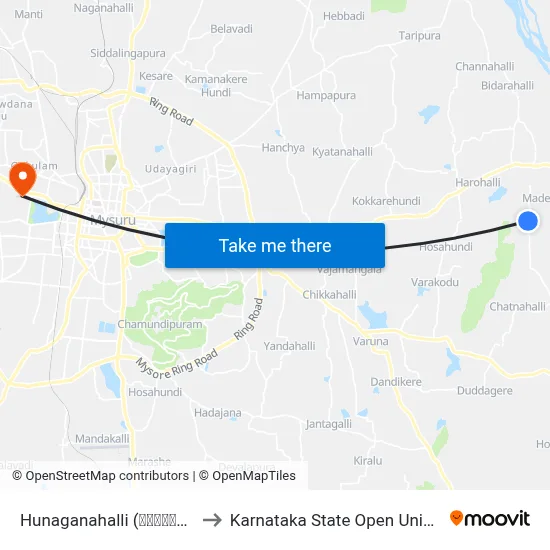 Hunaganahalli (ಹುನಗನಹಳ್ಳಿ) to Karnataka State Open University map