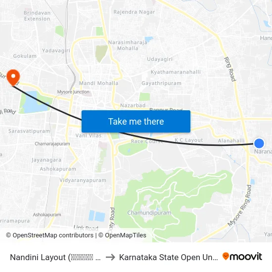 Nandini Layout (ನಂದಿನಿ ಬಡಾವಣೆ) to Karnataka State Open University map
