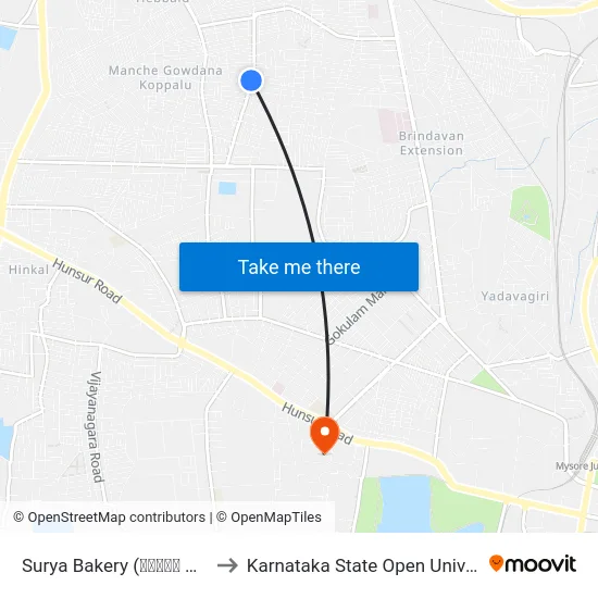 Surya Bakery (ಸೂರ್ಯ ಬೇಕರಿ) to Karnataka State Open University map