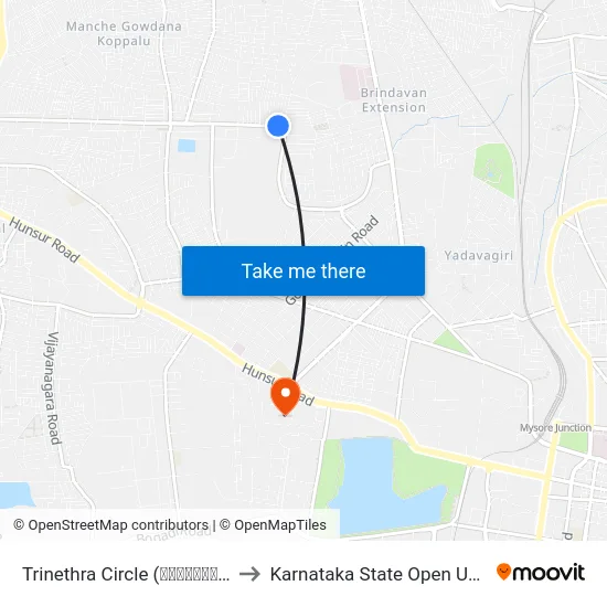 Trinethra Circle (ತ್ರನೇತ್ರ ವೃತ್ತ) to Karnataka State Open University map