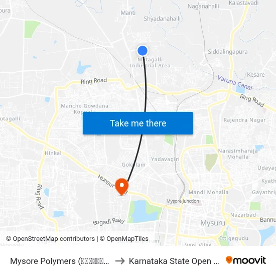 Mysore Polymers (ಮೈಸೂರು ಪಾಲಿಮರ‍್ಸ್) to Karnataka State Open University map