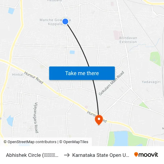 Abhishek Circle (ಅಭಿಶೇಕ್ ವೃತ್ತ) to Karnataka State Open University map