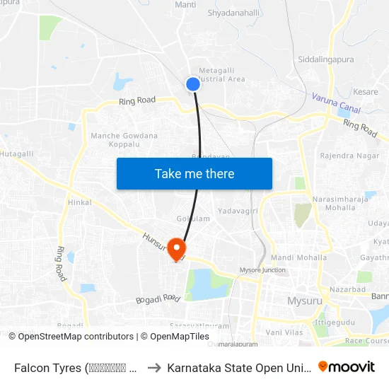 Falcon Tyres (ಫಾಲ್ಕನ್ ಟೈರ‍್ಸ್) to Karnataka State Open University map