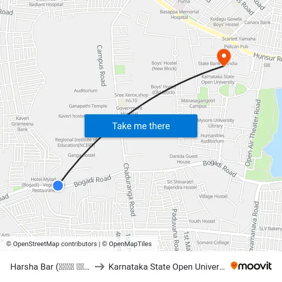 Harsha Bar (ಹರ್ಷ ಬಾರ್) to Karnataka State Open University map