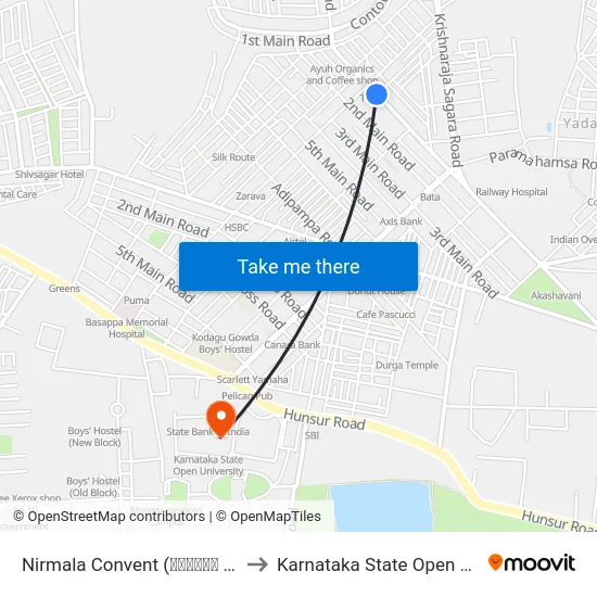 Nirmala Convent (ನಿರ್ಮಲ ಕಾನ್ವೆಂಟ್) to Karnataka State Open University map
