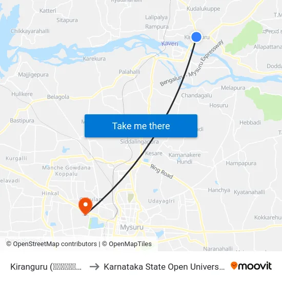 Kiranguru (ಕಿರಂಗೂರು) to Karnataka State Open University map