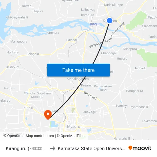 Kiranguru (ಕಿರಂಗೂರು) to Karnataka State Open University map