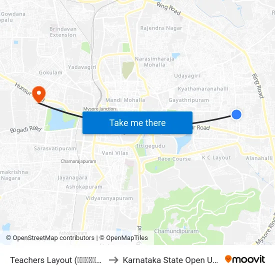 Teachers Layout (ಟೀಚರ‍್ಸ್ ಲೇಔಟ್) to Karnataka State Open University map
