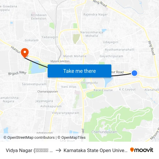 Vidya Nagar (ವಿದ್ಯಾ ನಗರ) to Karnataka State Open University map
