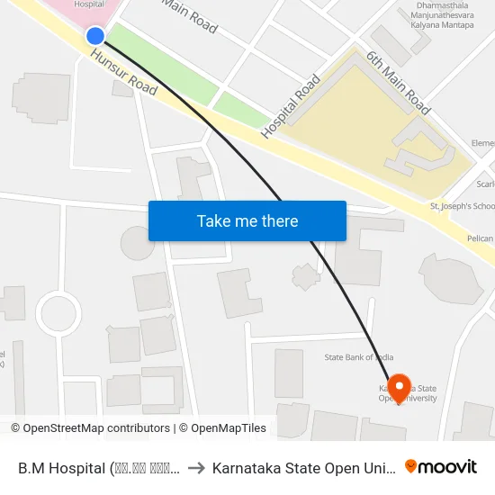 B.M Hospital (ಬಿ.ಎಂ ಆಸ್ಪತ್ರೆ) to Karnataka State Open University map