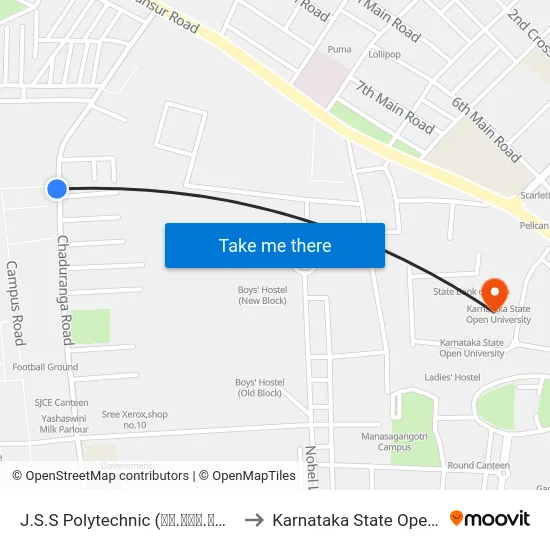 J.S.S Polytechnic (ಜೆ.ಎಸ್.ಎಸ್ ಪಾಲಿಟೆಕ್ನಿಕ್) to Karnataka State Open University map
