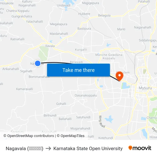 Nagavala (ನಾಗವಾಲ) to Karnataka State Open University map