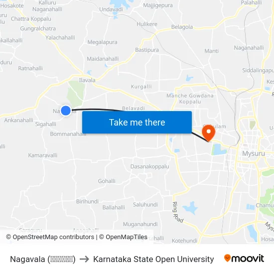 Nagavala (ನಾಗವಾಲ) to Karnataka State Open University map