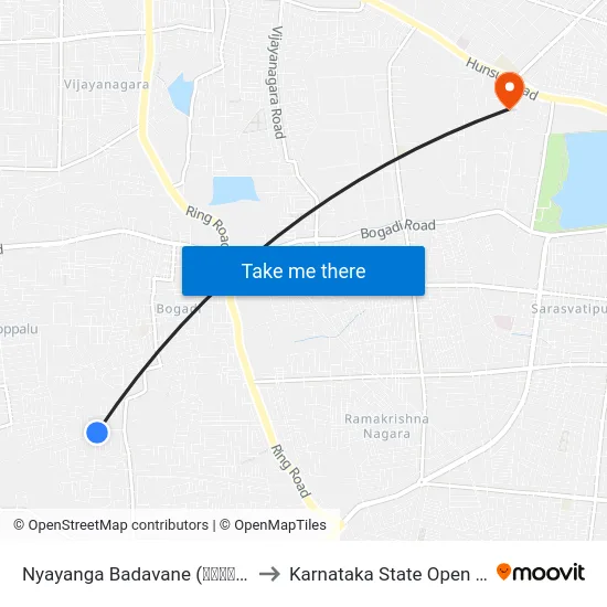 Nyayanga Badavane (ನ್ಯಾಯಾಂಗ ಬಡಾವಣೆ) to Karnataka State Open University map