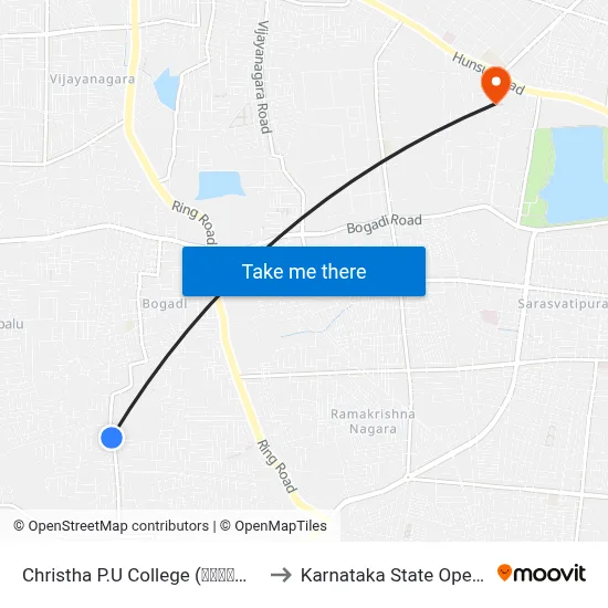 Christha P.U College (ಕ್ರಿಸ್ತ ಪಿ.ಯು ಕಾಲೇಜು) to Karnataka State Open University map