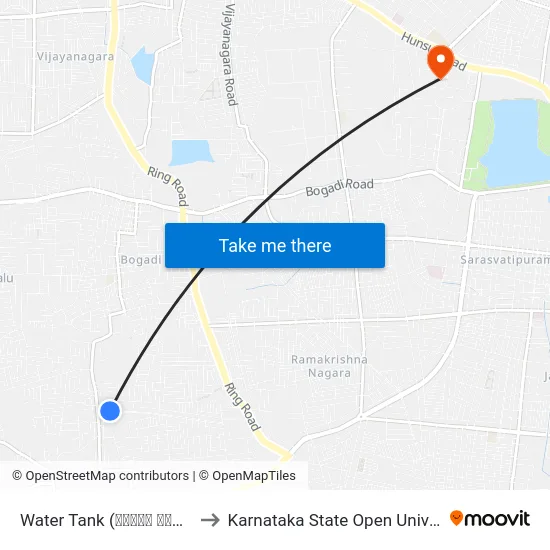 Water Tank (ವಾಟರ್ ಟ್ಯಾಂಕ್) to Karnataka State Open University map