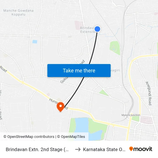 Brindavan Extn. 2nd Stage (ಬೃಂದಾವನ ಬಡಾವಣೆ 2ನೇ ಹಂತ) to Karnataka State Open University map