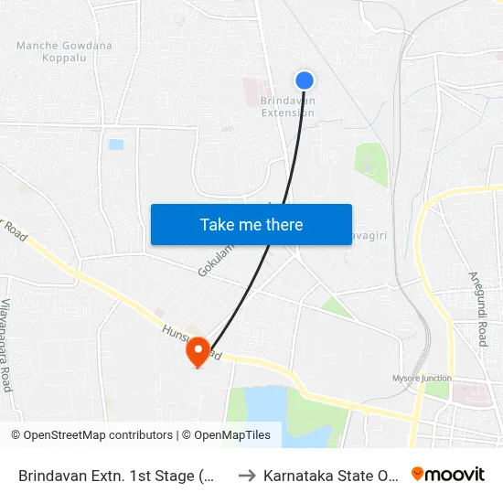 Brindavan Extn. 1st Stage (ಬೃಂದಾವನ ಬಡಾವಣೆ 1ನೇ ಹಂತ) to Karnataka State Open University map