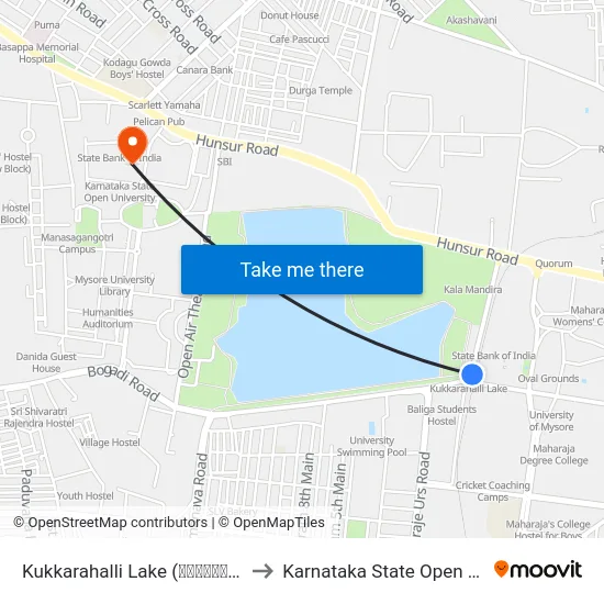 Kukkarahalli Lake (ಕುಕ್ಕರಹಳ್ಳಿ ಕೆರೆ) to Karnataka State Open University map