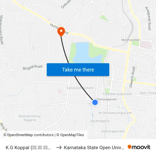 K.G Koppal (ಕೆ.ಜಿ ಕೊಪ್ಪಲು) to Karnataka State Open University map