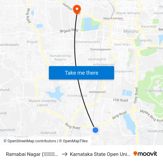 Ramabai Nagar (ರಮಾಬಾಯಿ ನಗರ) to Karnataka State Open University map