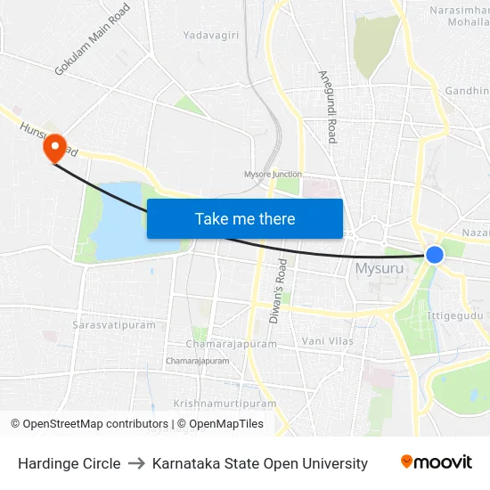 Hardinge Circle to Karnataka State Open University map