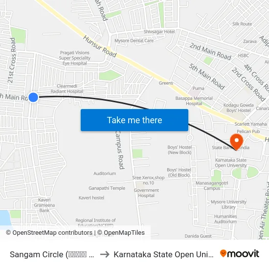 Sangam Circle (ಸಂಗಮ್ ವೃತ್ತ) to Karnataka State Open University map
