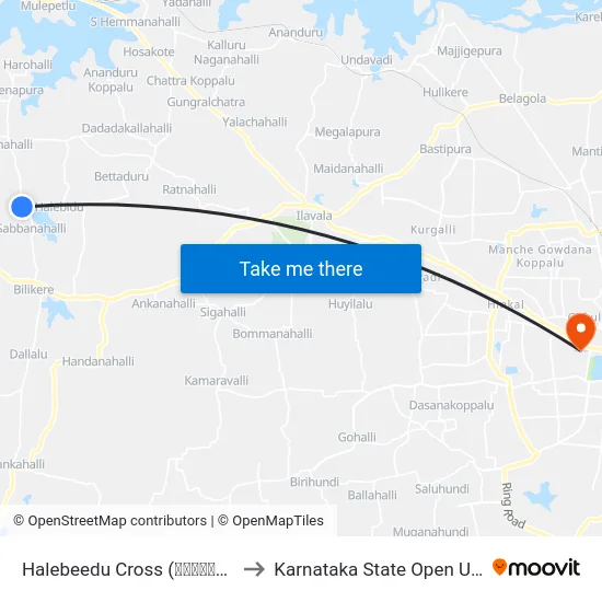 Halebeedu Cross (ಹಳೇಬೀಡು ಕ್ರಾಸ್) to Karnataka State Open University map