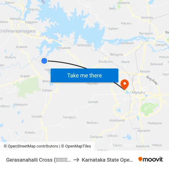 Gerasanahalli Cross (ಗೇರಸನಹಳ್ಳಿ ಕ್ರಾಸ್) to Karnataka State Open University map