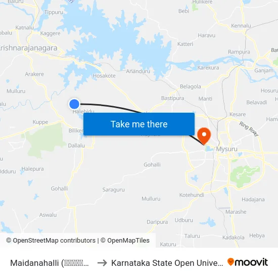 Maidanahalli (ಮೈದನಹಳ್ಳಿ) to Karnataka State Open University map