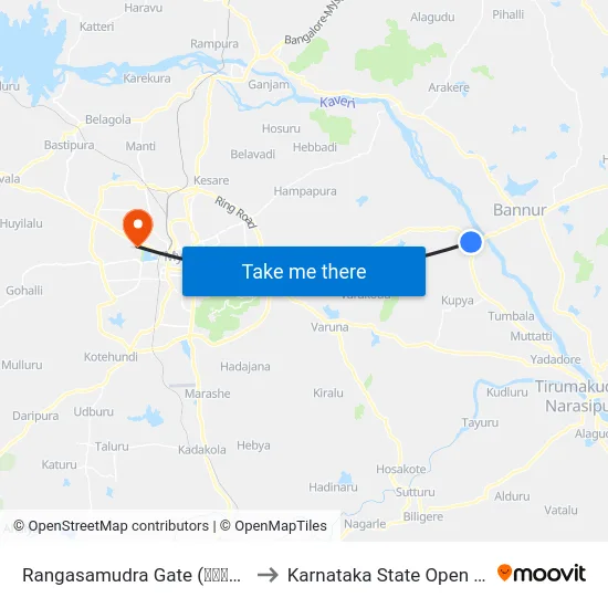 Rangasamudra Gate (ರಂಗಸಮುದ್ರ ಗೇಟ್) to Karnataka State Open University map