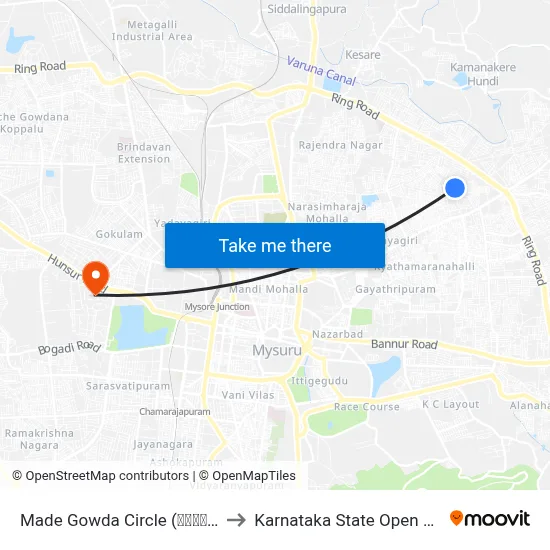 Made Gowda Circle (ಮಾದೇಗೌಡ ವೃತ್ತ) to Karnataka State Open University map